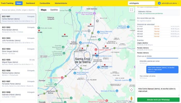 Mapa en vivo de tracking de camiones con IA